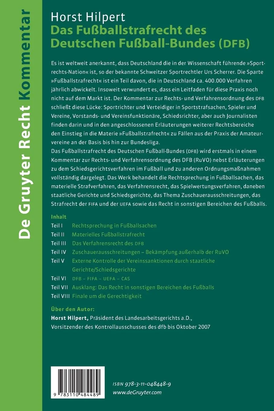 Rückseite: 9783110484489 | Das Fußballstrafrecht des Deutschen Fußball-Bundes (DFB) | Hilpert
