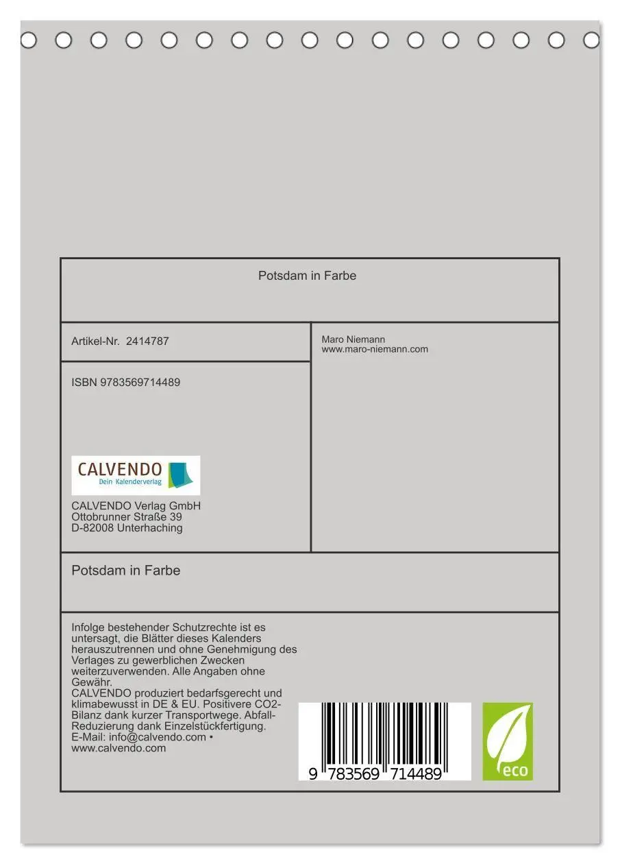 Bild: 9783569714489 | Potsdam in Farbe (Tischkalender 2027 DIN A5 hoch), CALVENDO...