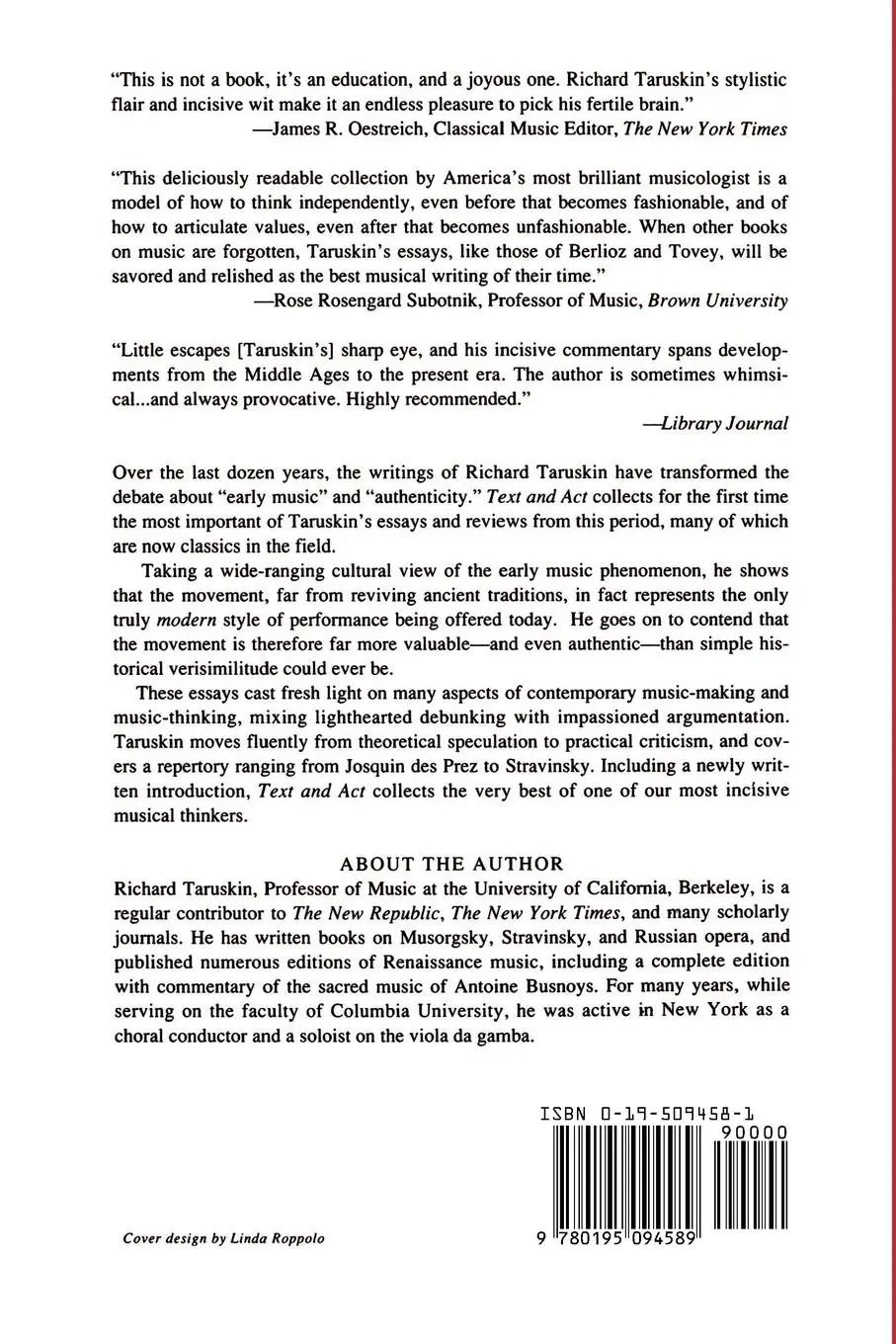 Rückseite: 9780195094589 | Text and ACT | Essays on Music and Performance | Richard Taruskin