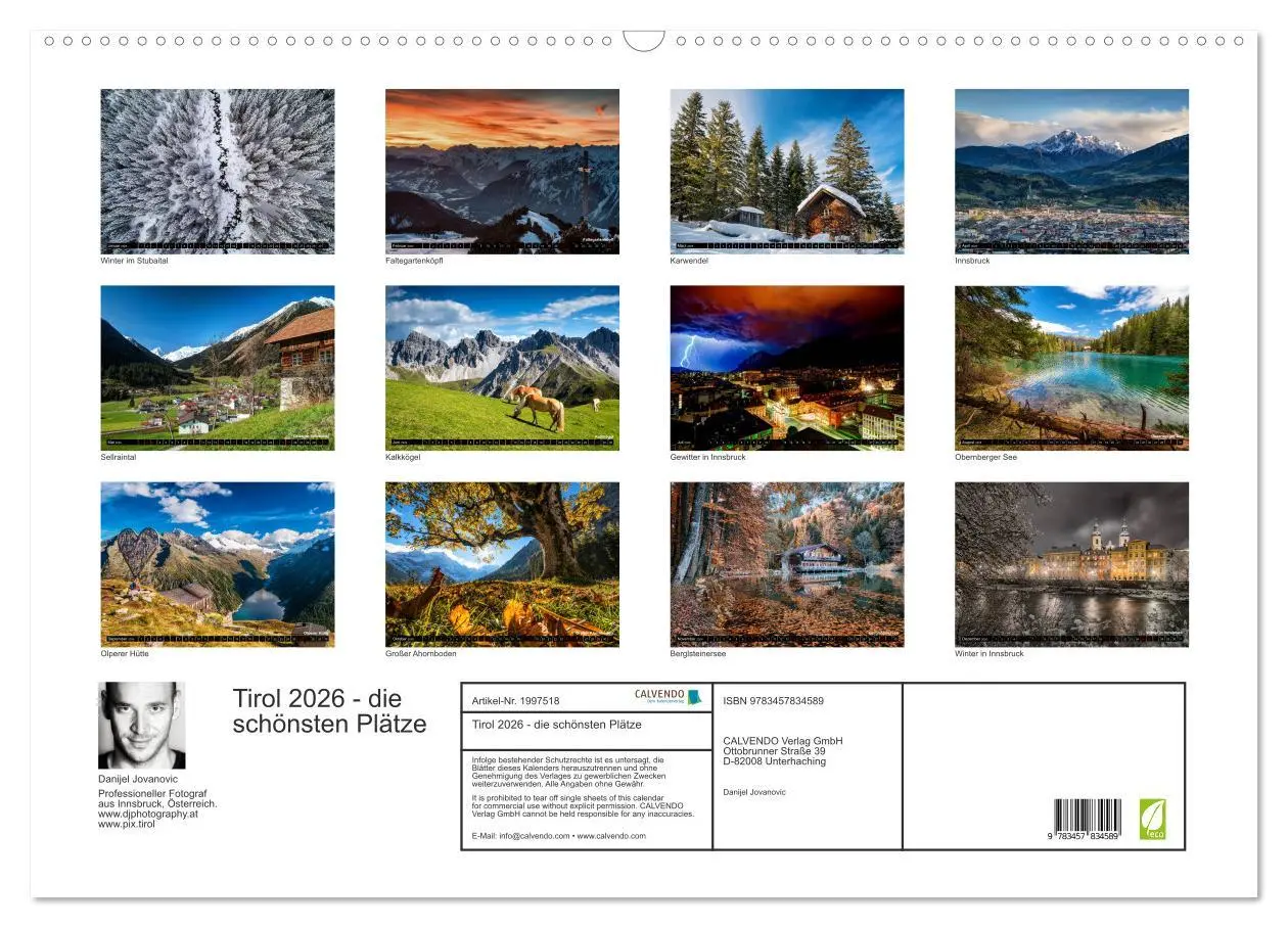 Bild: 9783457834589 | Tirol 2026 - die schönsten Plätze (Wandkalender 2026 DIN A2 quer),...