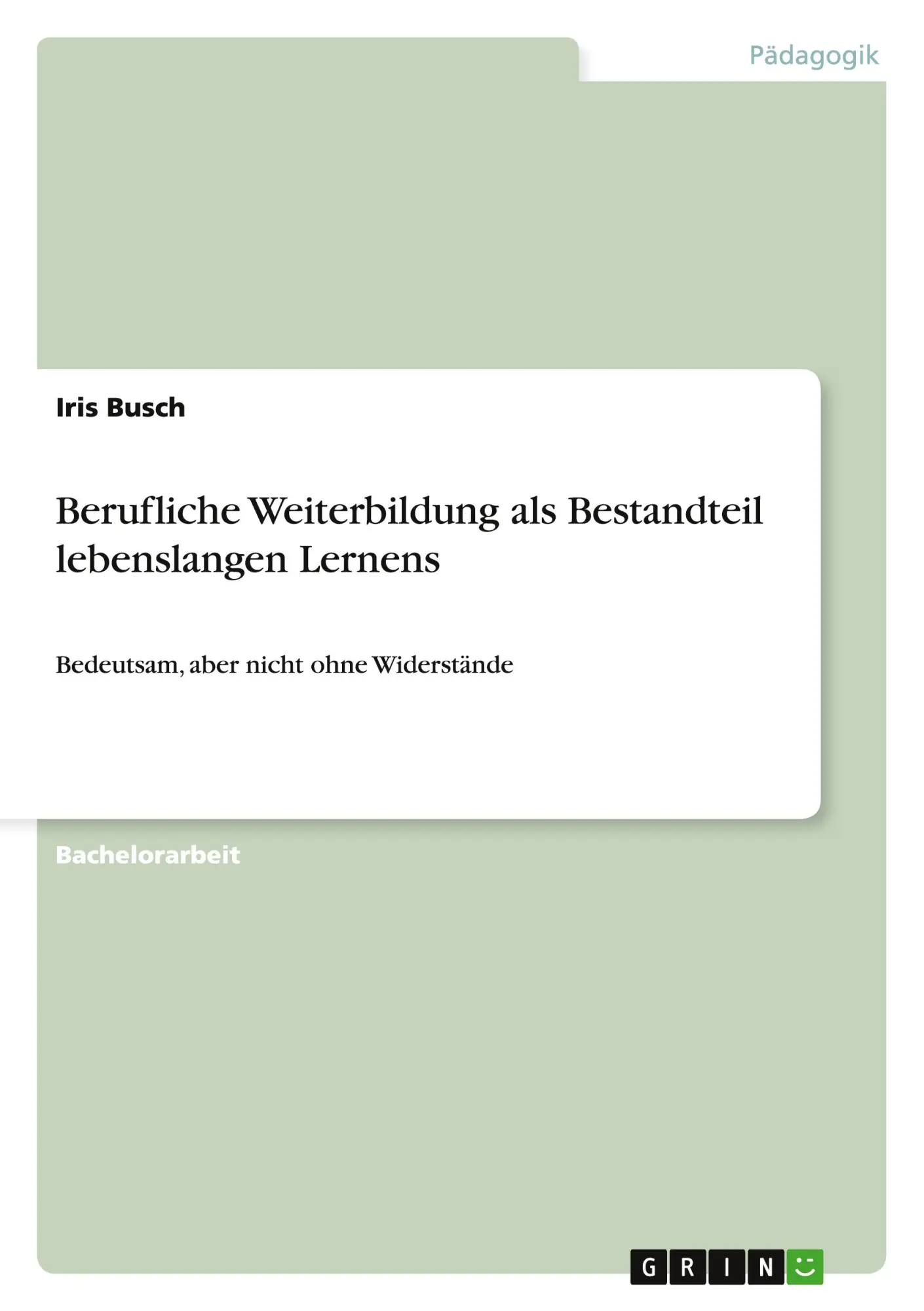 Cover: 9783640434589 | Berufliche Weiterbildung als Bestandteil lebenslangen Lernens | Busch