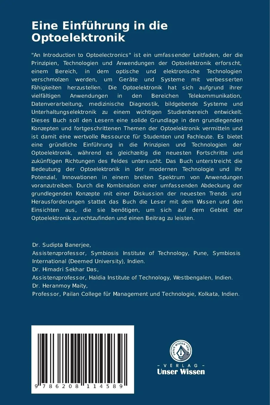 Rückseite: 9786208114589 | Eine Einführung in die Optoelektronik | Sudipta Banerjee (u. a.)