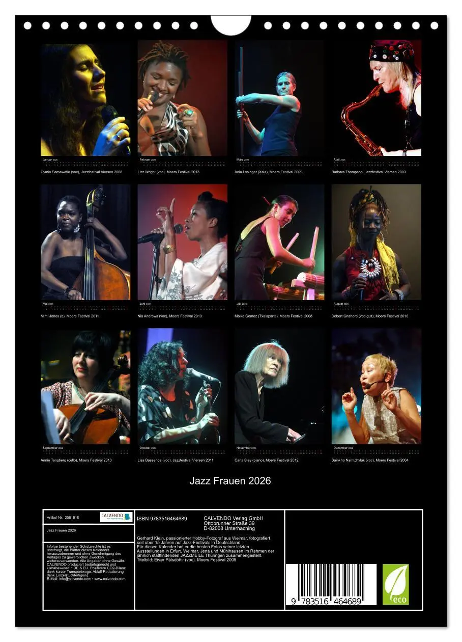 Bild: 9783516464689 | Jazz Frauen 2026 (Wandkalender 2026 DIN A4 hoch), CALVENDO...