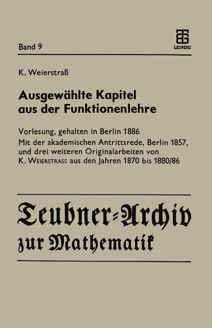 Cover: 9783322004789 | Ausgewählte Kapitel aus der Funktionenlehre | Karl Weierstrass | Buch