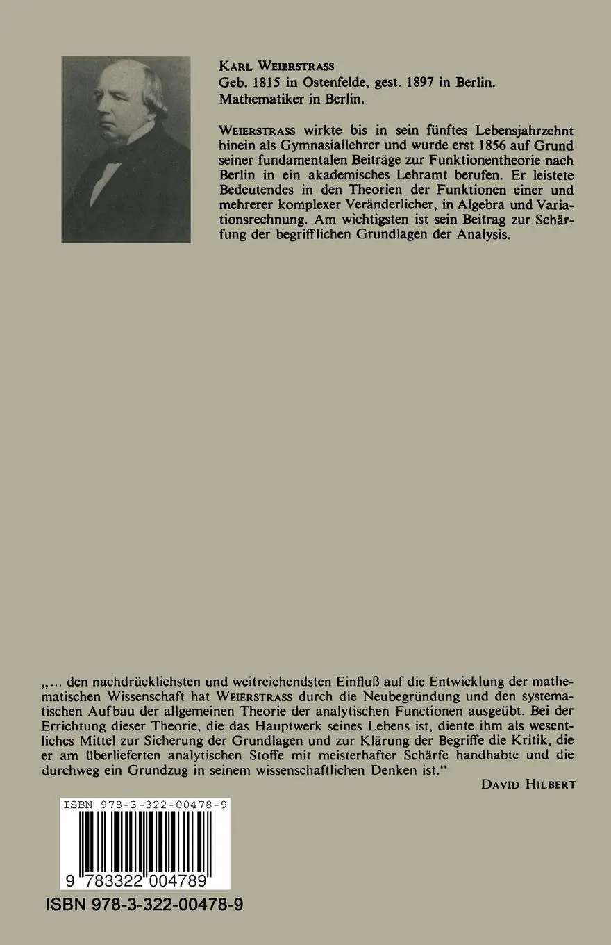 Rückseite: 9783322004789 | Ausgewählte Kapitel aus der Funktionenlehre | Karl Weierstrass | Buch