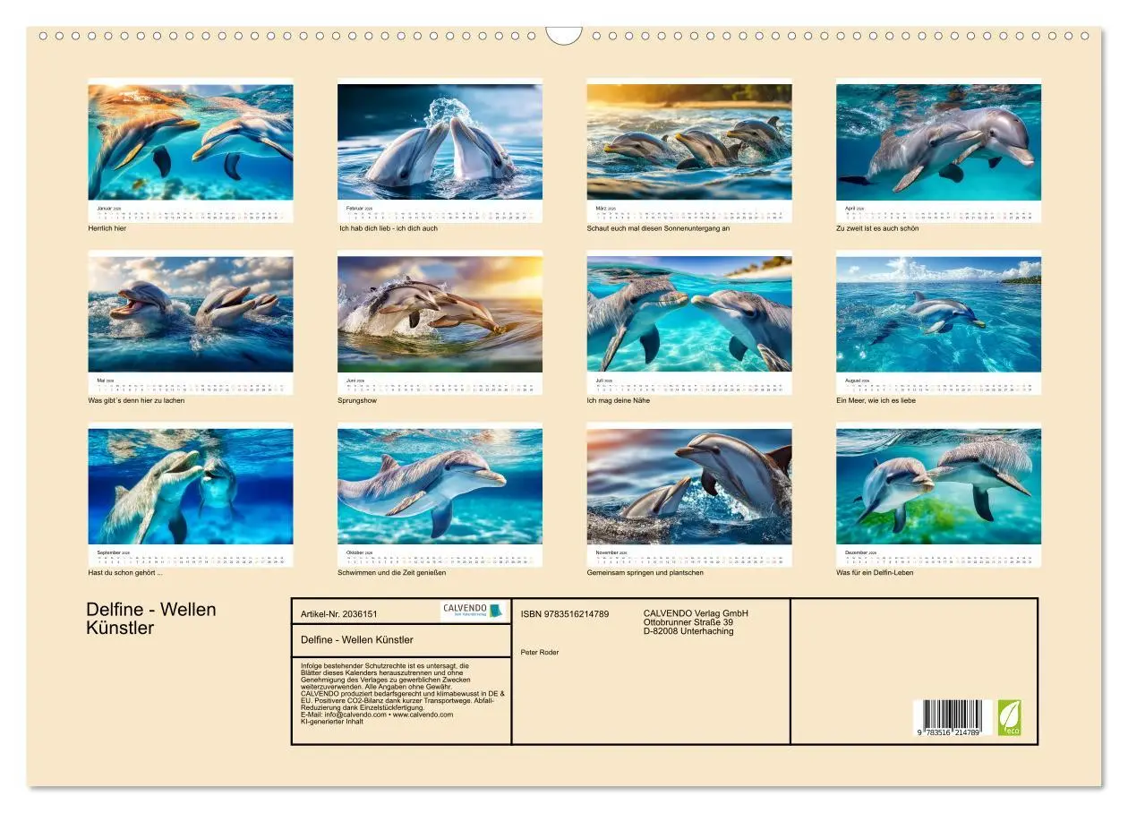 Bild: 9783516214789 | Delfine - Wellen Künstler (Wandkalender 2026 DIN A2 quer), CALVENDO...