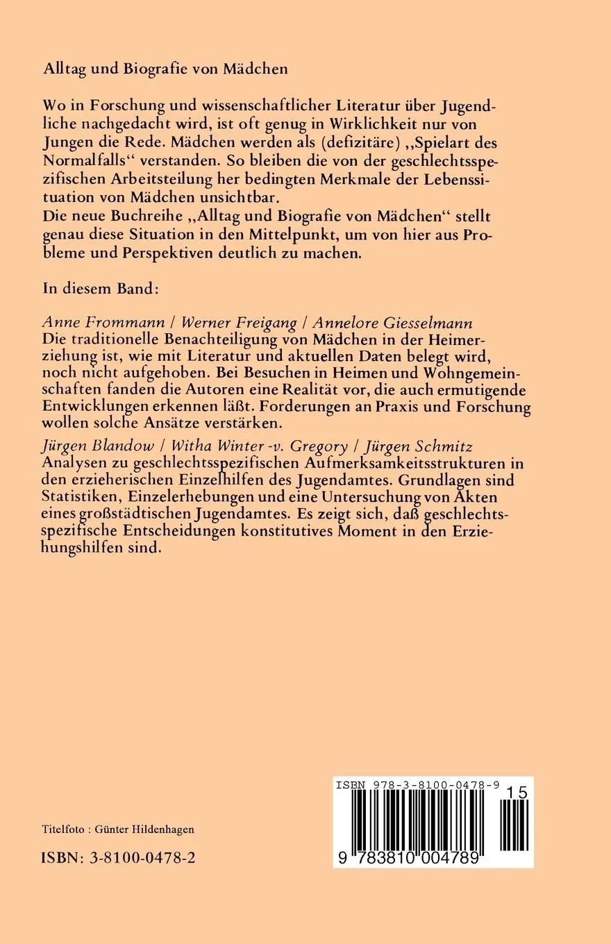 Rückseite: 9783810004789 | Mädchen in Einrichtungen der Jugendhilfe | Werner Freigang (u. a.)