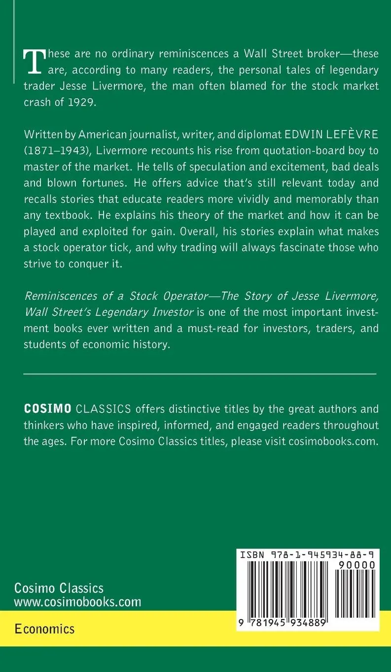 Rückseite: 9781945934889 | Reminiscences of a Stock Operator | Edwin Lefevre | Buch | Englisch
