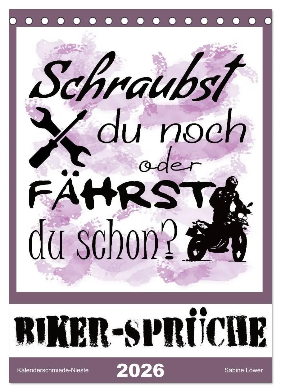 Cover: 9783516374889 | Biker-Sprüche (Tischkalender 2026 DIN A5 hoch), CALVENDO...