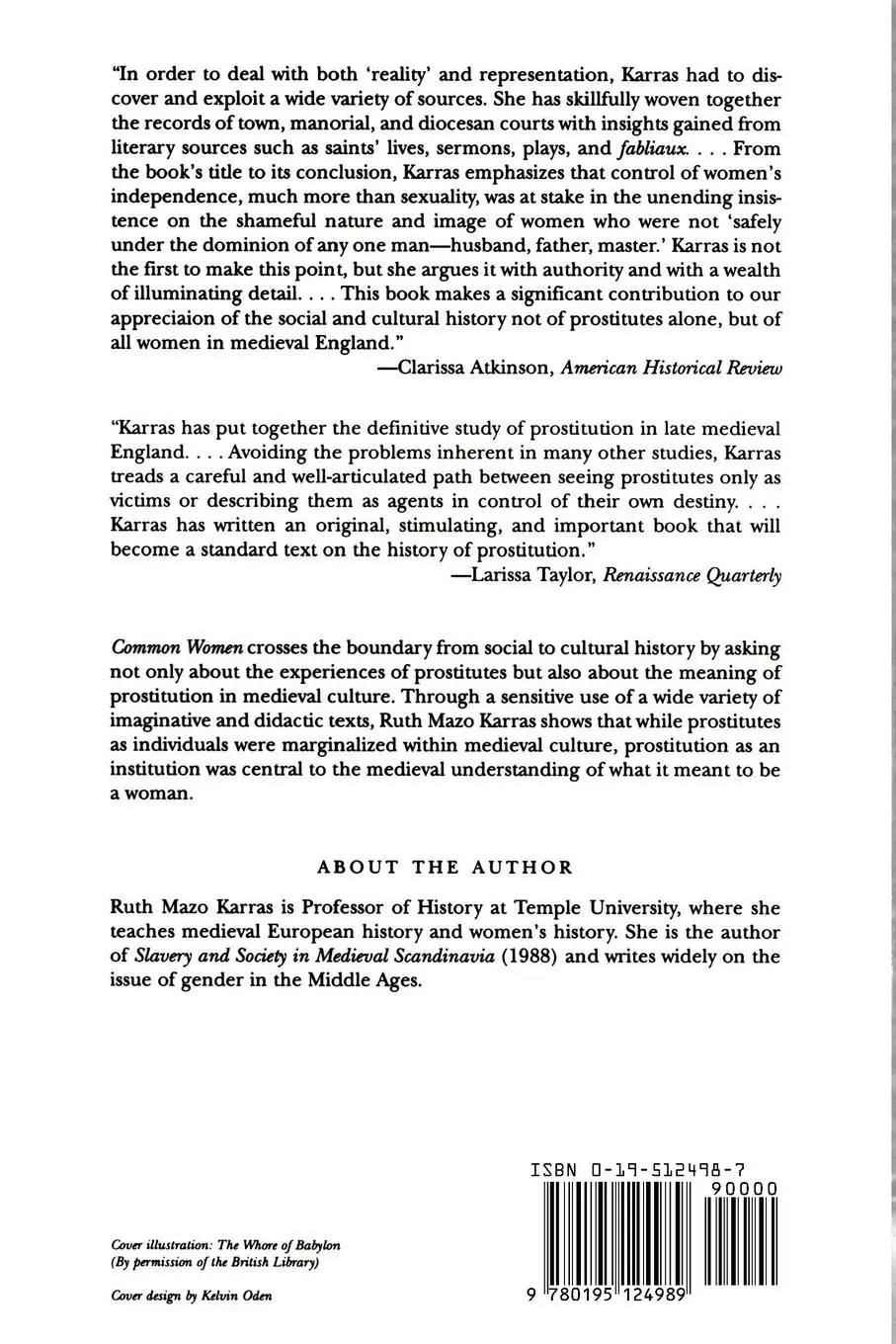 Rückseite: 9780195124989 | Common Women | Prostitution and Sexuality in Medieval England | Karras
