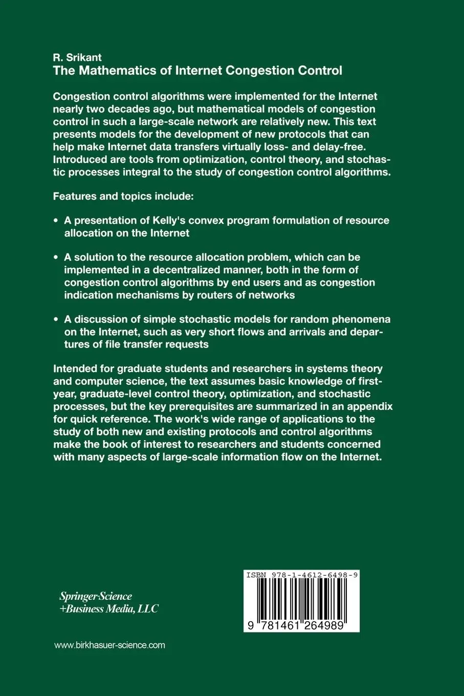 Rückseite: 9781461264989 | The Mathematics of Internet Congestion Control | Rayadurgam Srikant