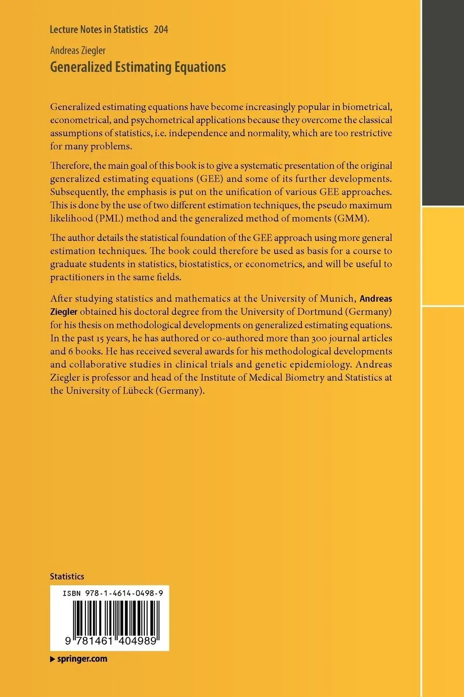 Rückseite: 9781461404989 | Generalized Estimating Equations | Andreas Ziegler | Taschenbuch | xv