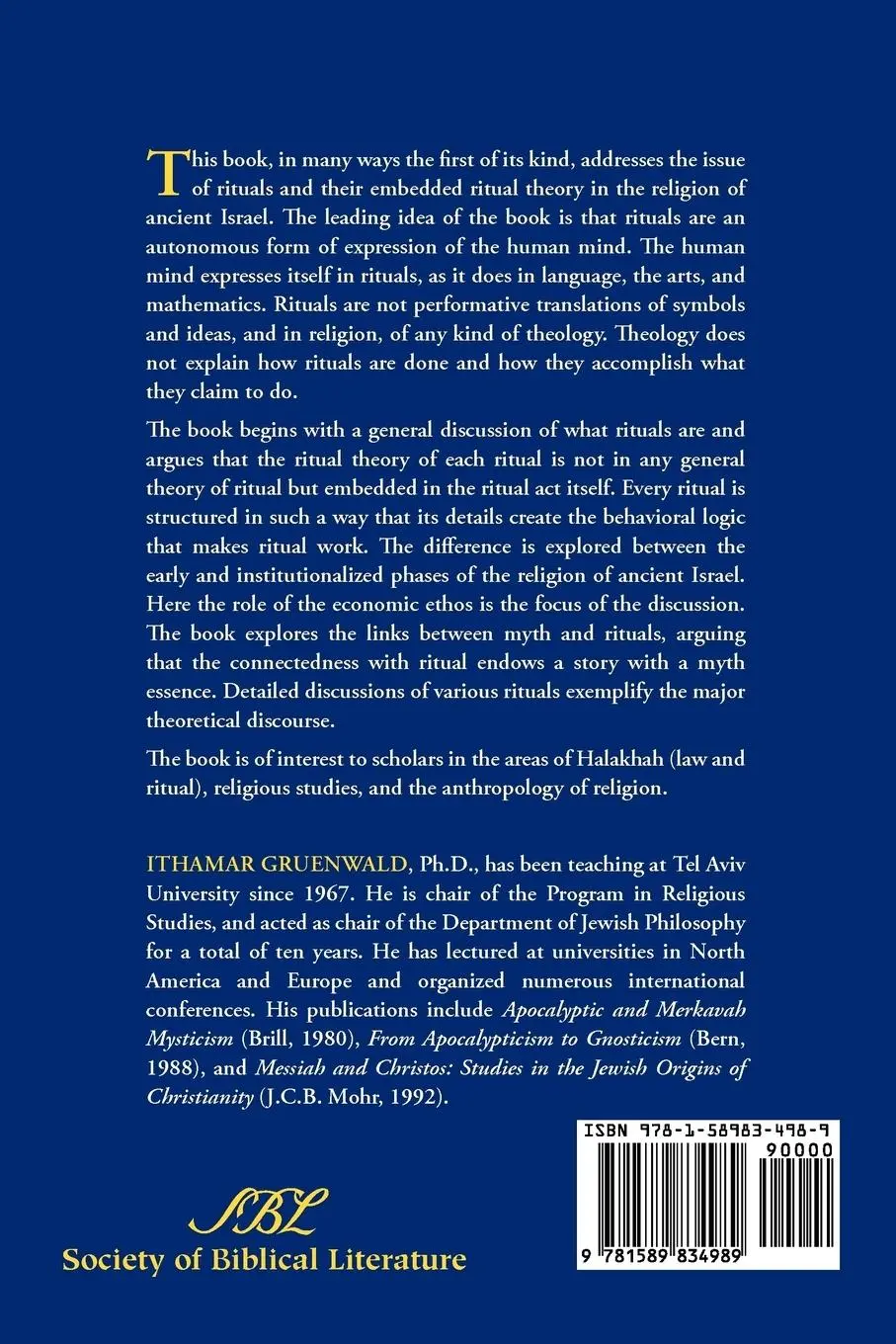 Rückseite: 9781589834989 | Rituals and Ritual Theory in Ancient Israel | Ithamar Gruenwald | Buch