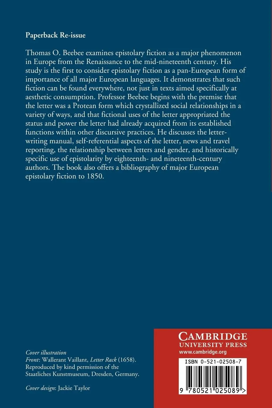 Rückseite: 9780521025089 | Epistolary Fiction in Europe, 1500 1850 | Thomas O. Beebee | Buch
