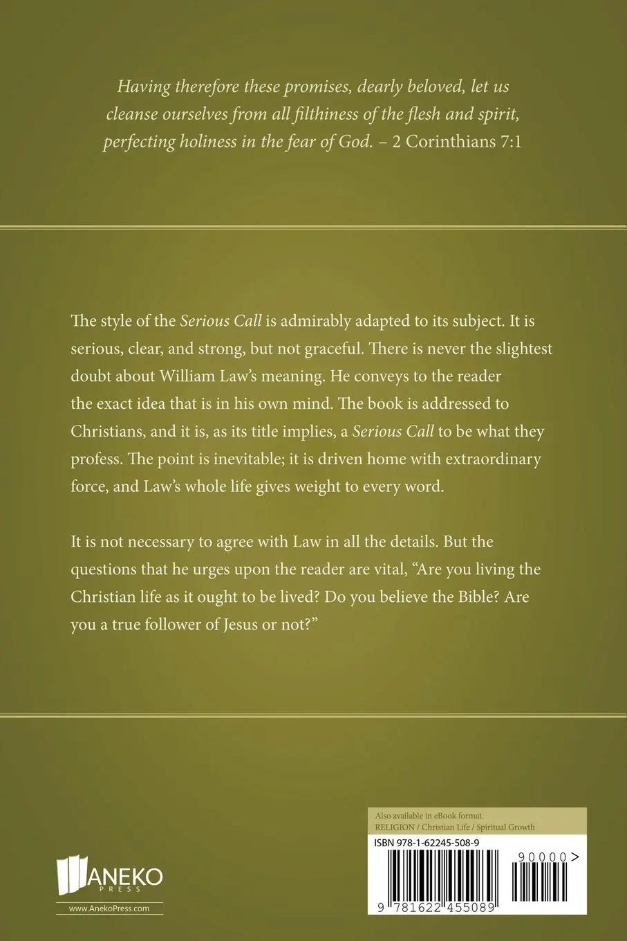 Rückseite: 9781622455089 | A Serious Call to a Devout and Holy Life | William Law | Taschenbuch