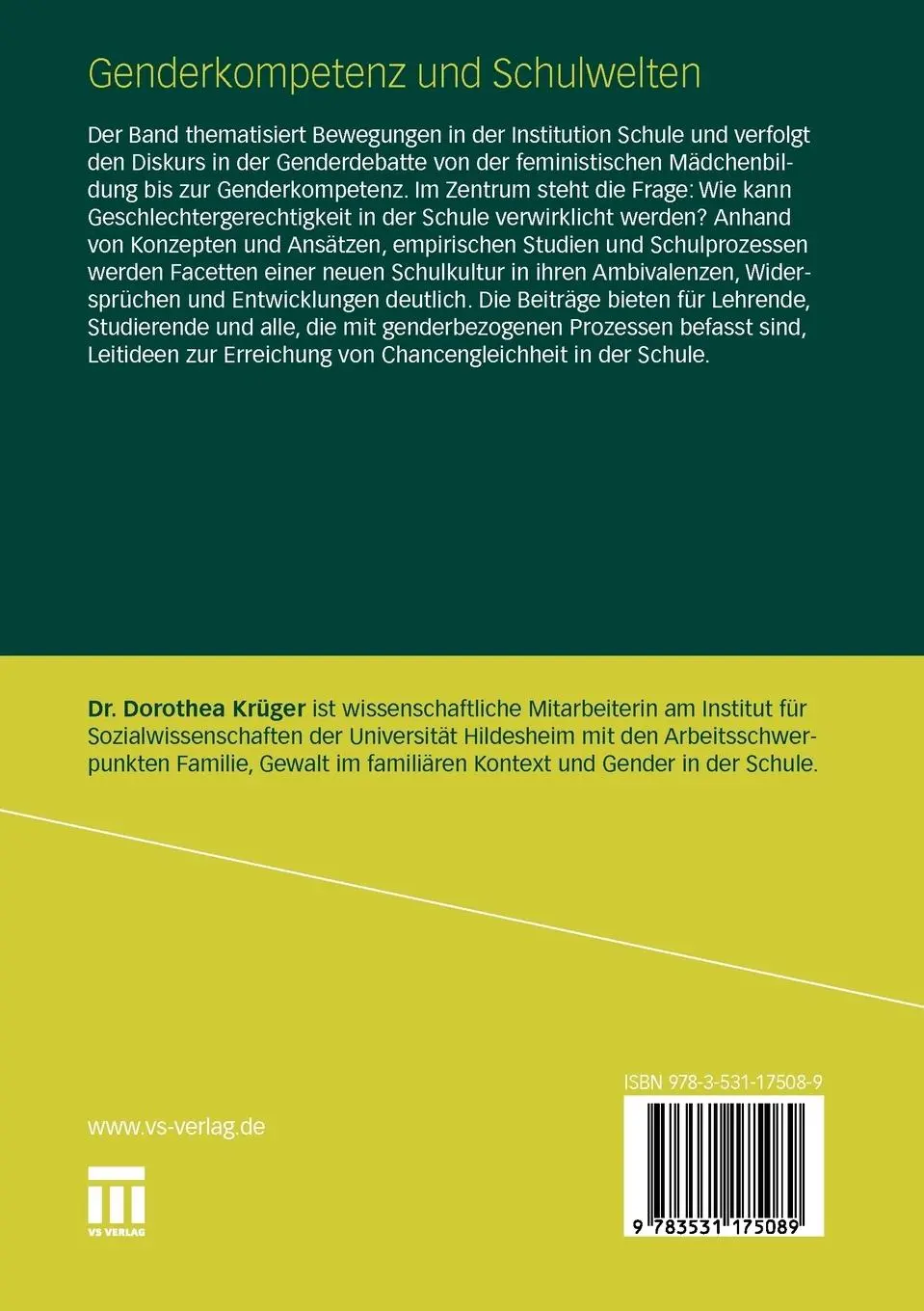 Rückseite: 9783531175089 | Genderkompetenz und Schulwelten | Alte Ungleichheiten - neue Hemmnisse