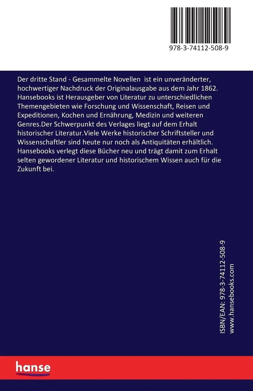 Rückseite: 9783741125089 | Der dritte Stand | Gesammelte Novellen | Fanny Lewald | Taschenbuch