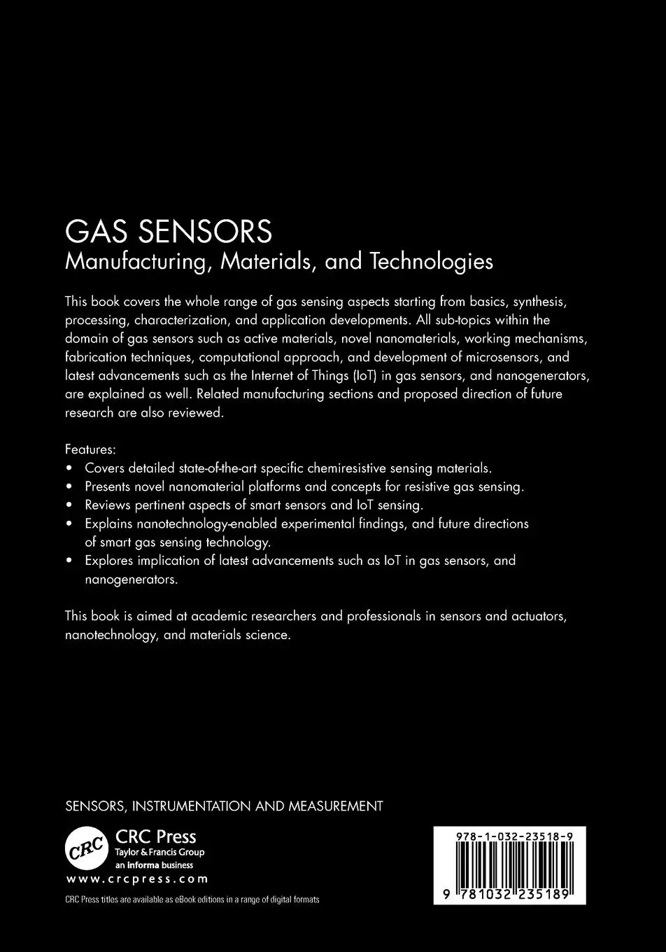 Rückseite: 9781032235189 | Gas Sensors | Manufacturing, Materials, and Technologies | Taschenbuch