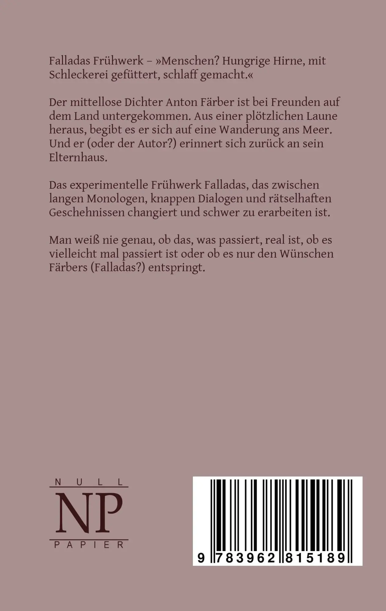Rückseite: 9783962815189 | Anton und Gerda | Hans Fallada | Taschenbuch | 256 S. | Deutsch | 2024