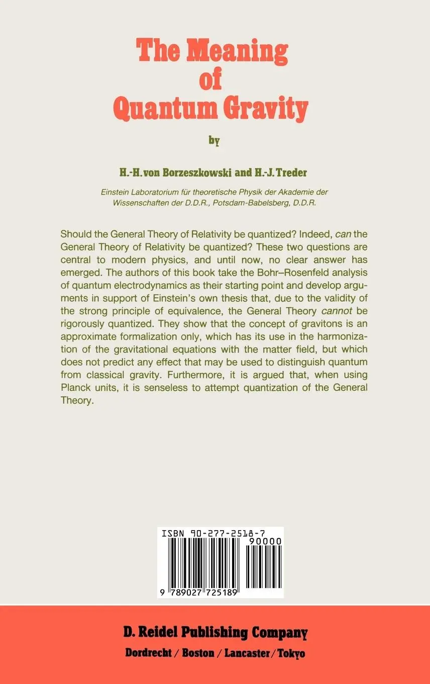 Rückseite: 9789027725189 | The Meaning of Quantum Gravity | H. J. Treder (u. a.) | Buch | viii