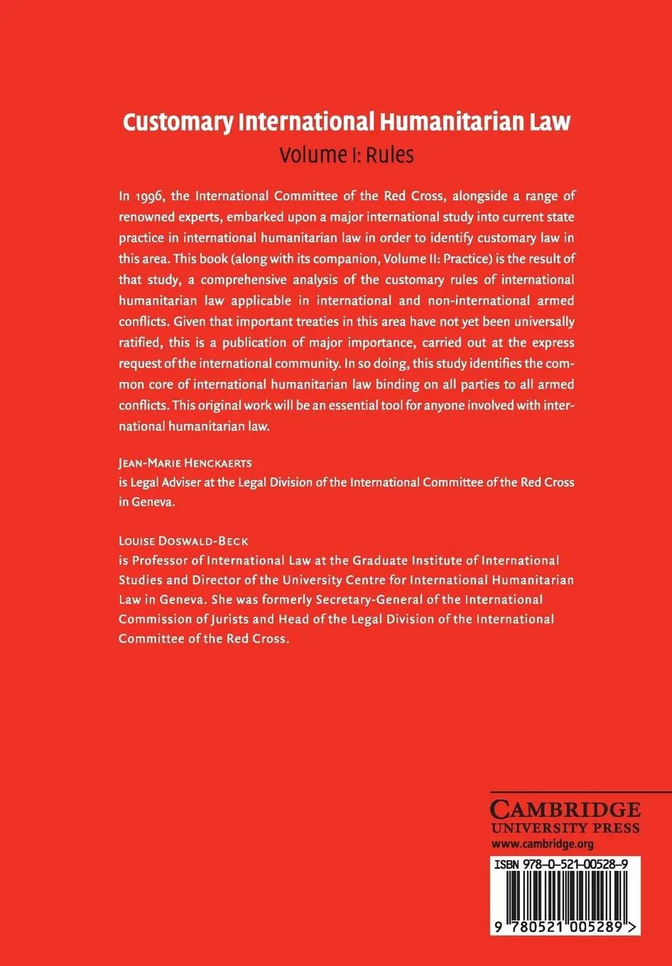 Rückseite: 9780521005289 | Customary International Humanitarian Law | Henckaerts (u. a.) | Buch