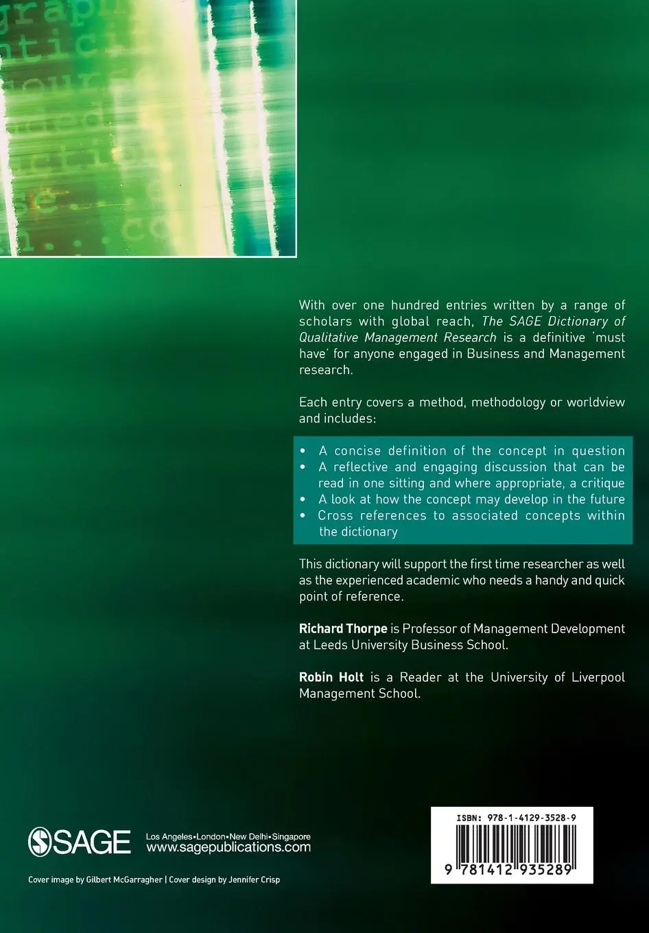 Rückseite: 9781412935289 | The SAGE Dictionary of Qualitative Management Research | Taschenbuch