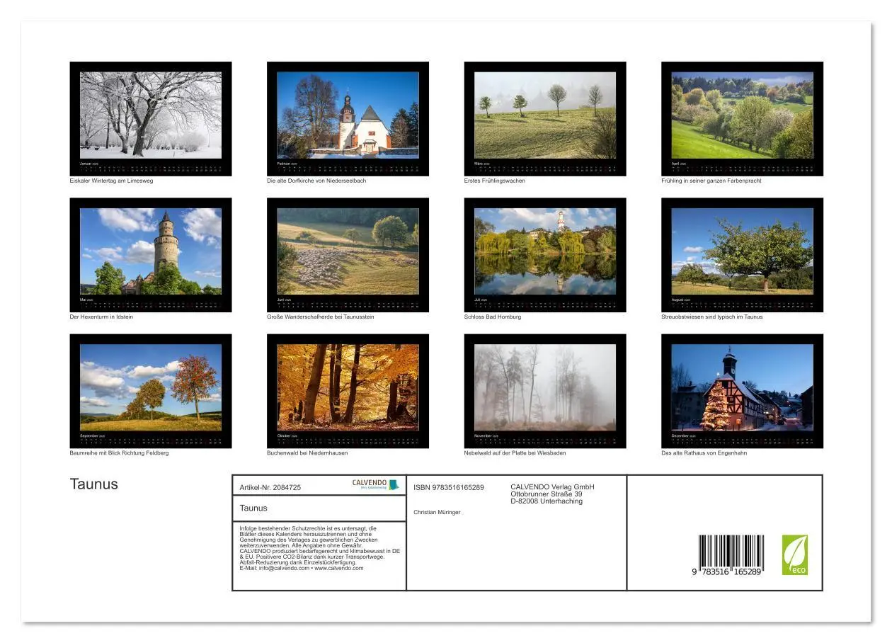 Bild: 9783516165289 | Taunus (hochwertiger Premium Wandkalender 2026 DIN A2 quer),...