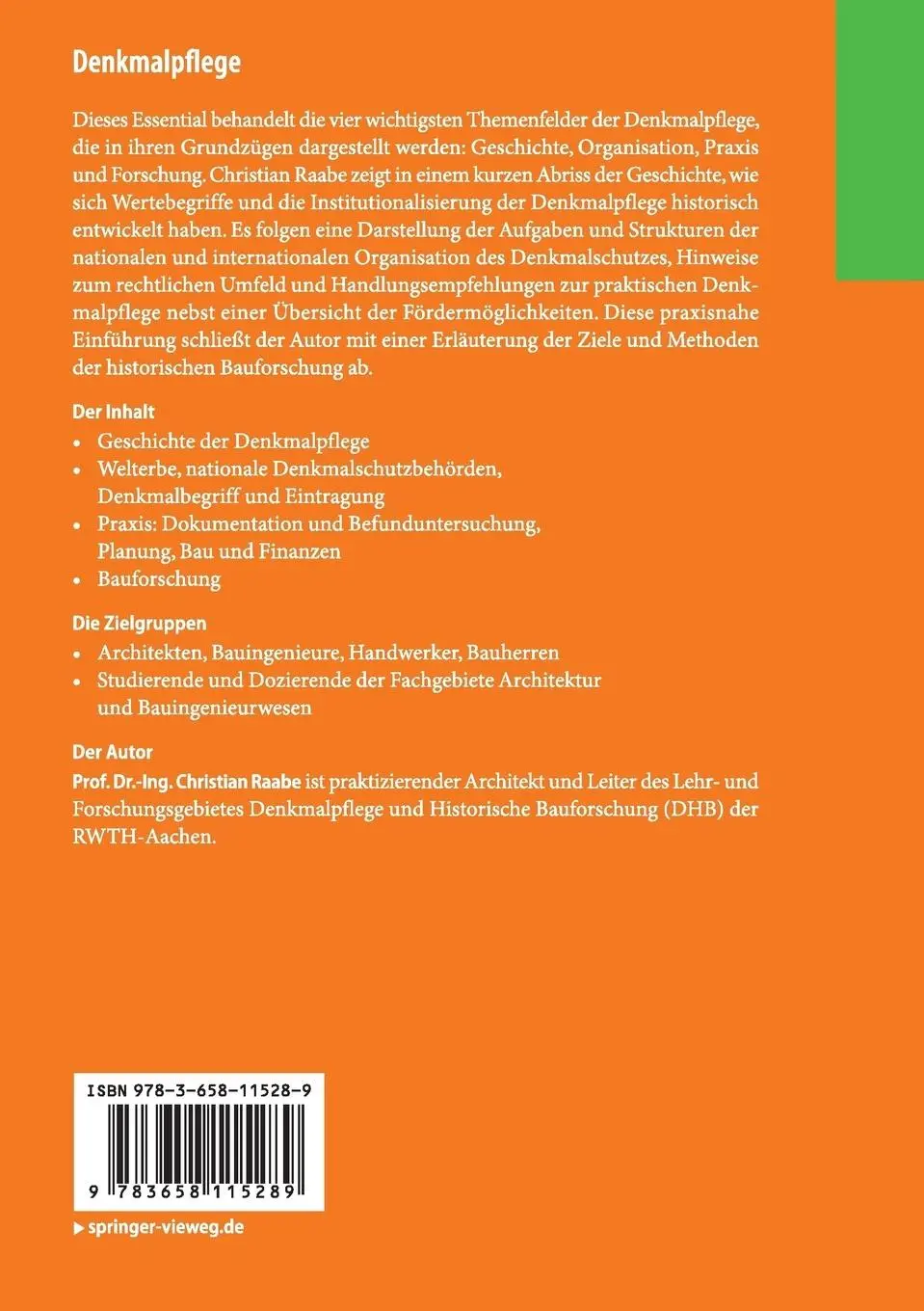 Rückseite: 9783658115289 | Denkmalpflege | Schnelleinstieg für Architekten und Bauingenieure
