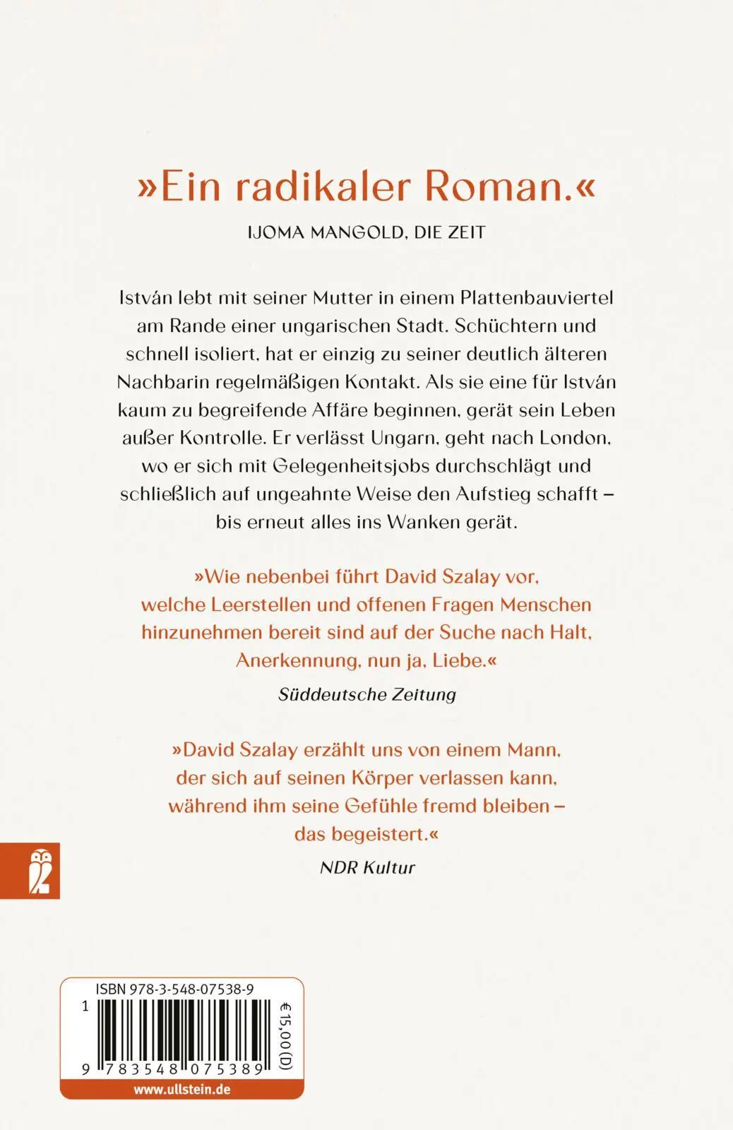 Rückseite: 9783548075389 | Was nicht gesagt werden kann | Roman | David Szalay | Taschenbuch