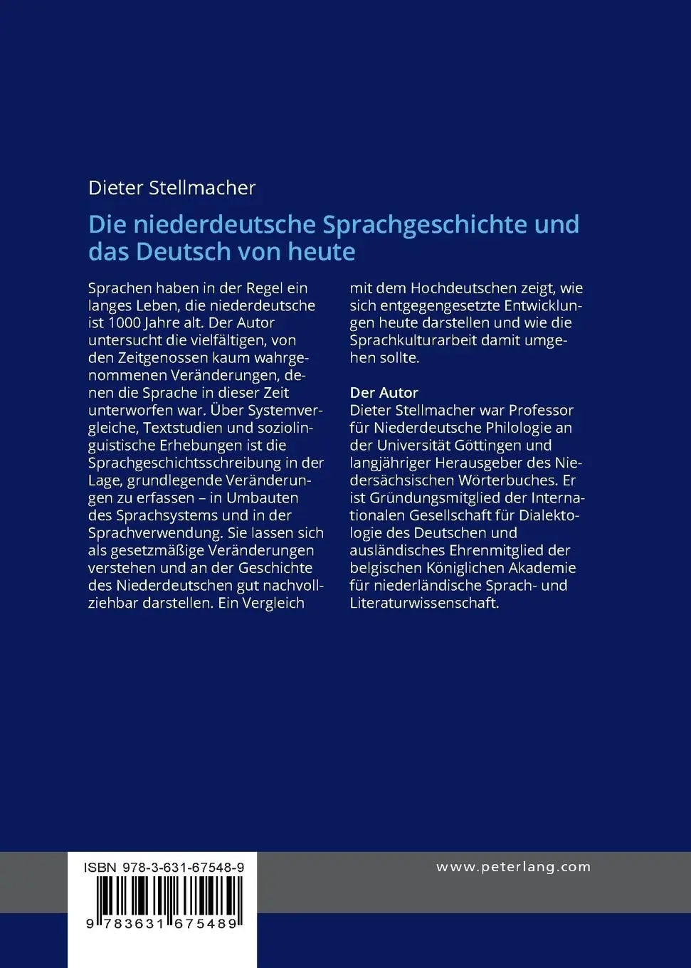 Rückseite: 9783631675489 | Die niederdeutsche Sprachgeschichte und das Deutsch von heute | Buch