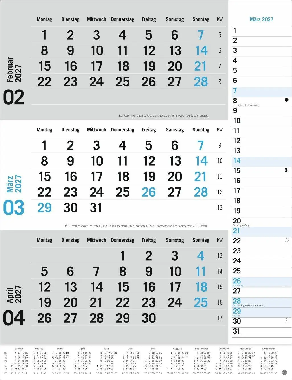 Bild: 9783756415489 | 3-Monats-Planer, blau 2027 | Heye | Kalender | Spiralbindung | 12 S.