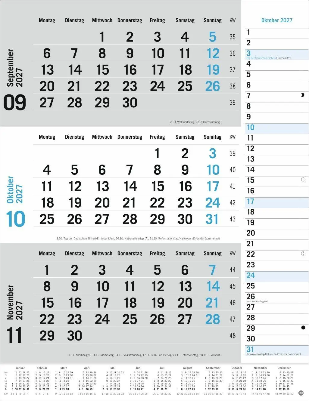 Bild: 9783756415489 | 3-Monats-Planer, blau 2027 | Heye | Kalender | Spiralbindung | 12 S.