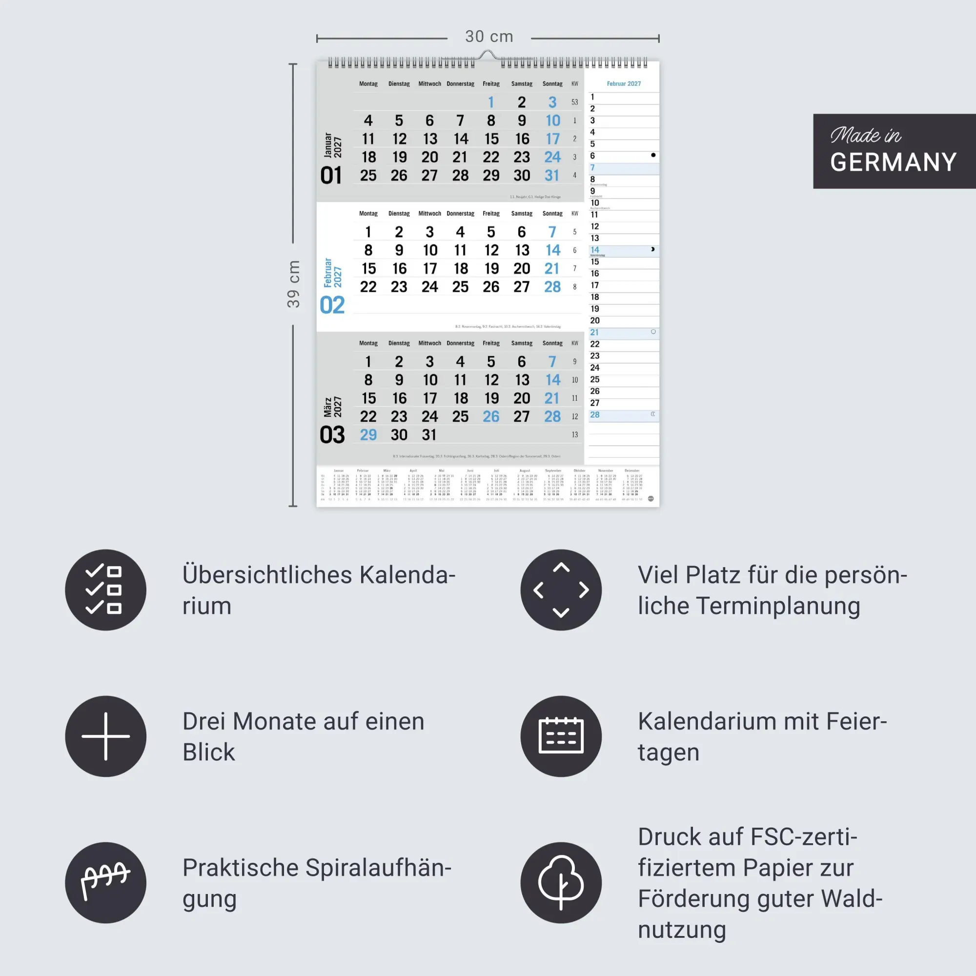 Bild: 9783756415489 | 3-Monats-Planer, blau 2027 | Heye | Kalender | Spiralbindung | 12 S.