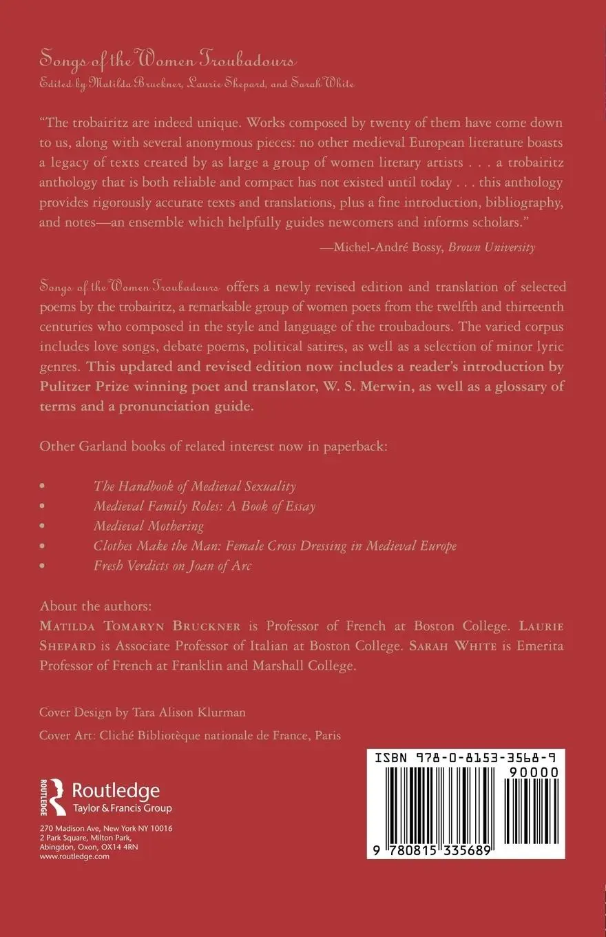 Rückseite: 9780815335689 | Songs of the Women Troubadours | Laurie Shepard (u. a.) | Taschenbuch