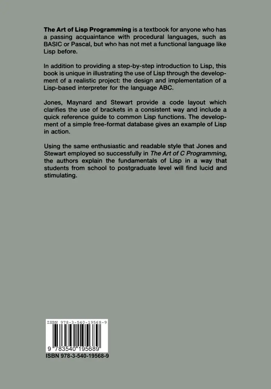 Rückseite: 9783540195689 | The Art of Lisp Programming | Robin Jones (u. a.) | Taschenbuch | xiv