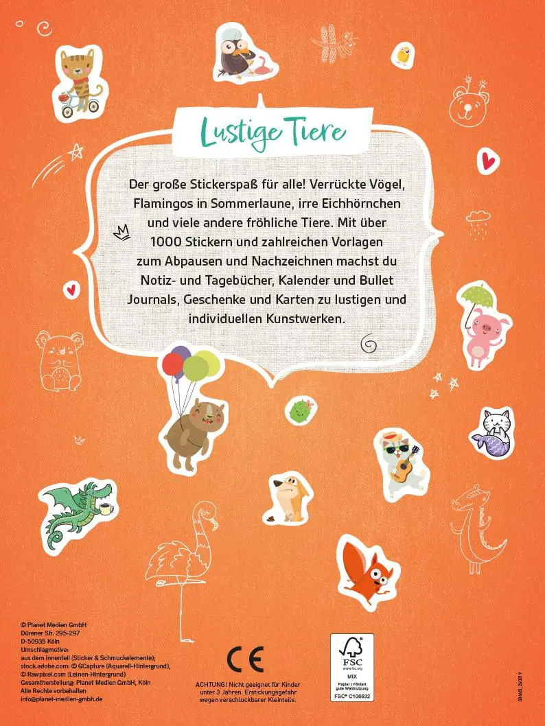 Rückseite: 9783625195689 | Stickerbuch Lustige Tiere I Über 1000 Sticker | Taschenbuch | 48 S.