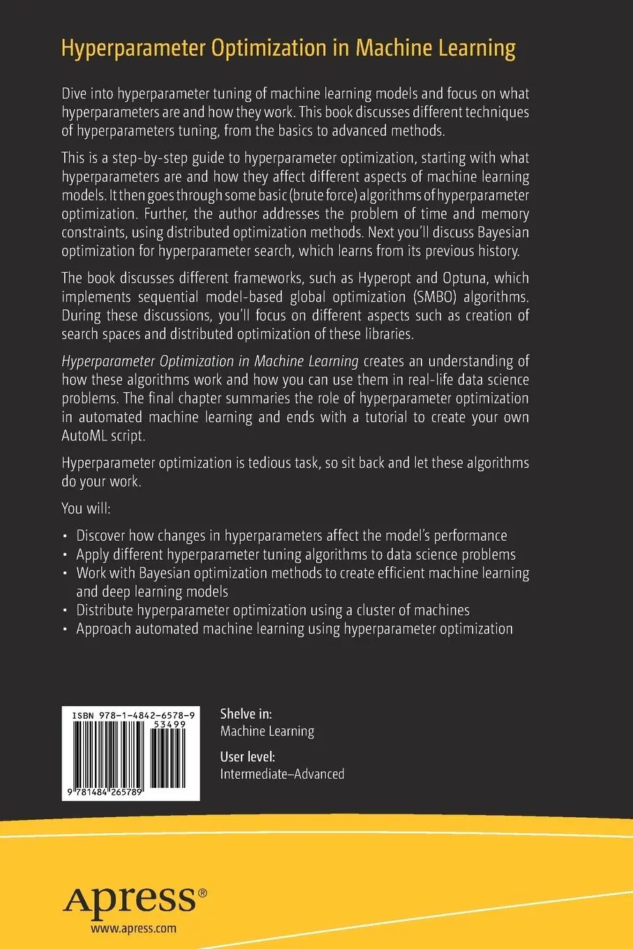 Rückseite: 9781484265789 | Hyperparameter Optimization in Machine Learning | Tanay Agrawal | Buch