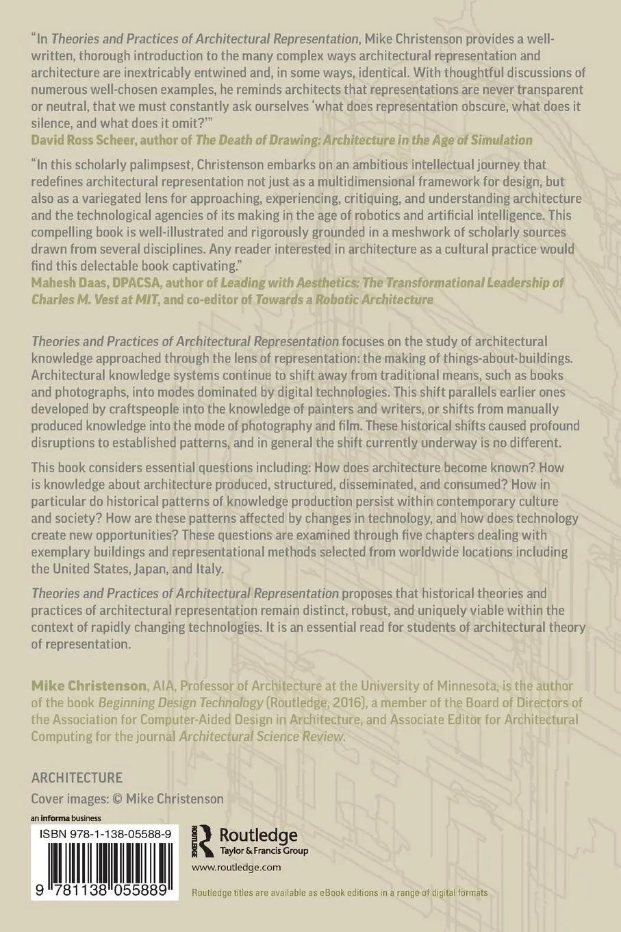 Rückseite: 9781138055889 | Theories and Practices of Architectural Representation | Christenson