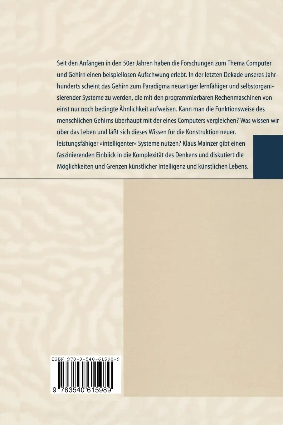 Rückseite: 9783540615989 | Gehirn, Computer, Komplexität | Klaus Mainzer | Taschenbuch | viii