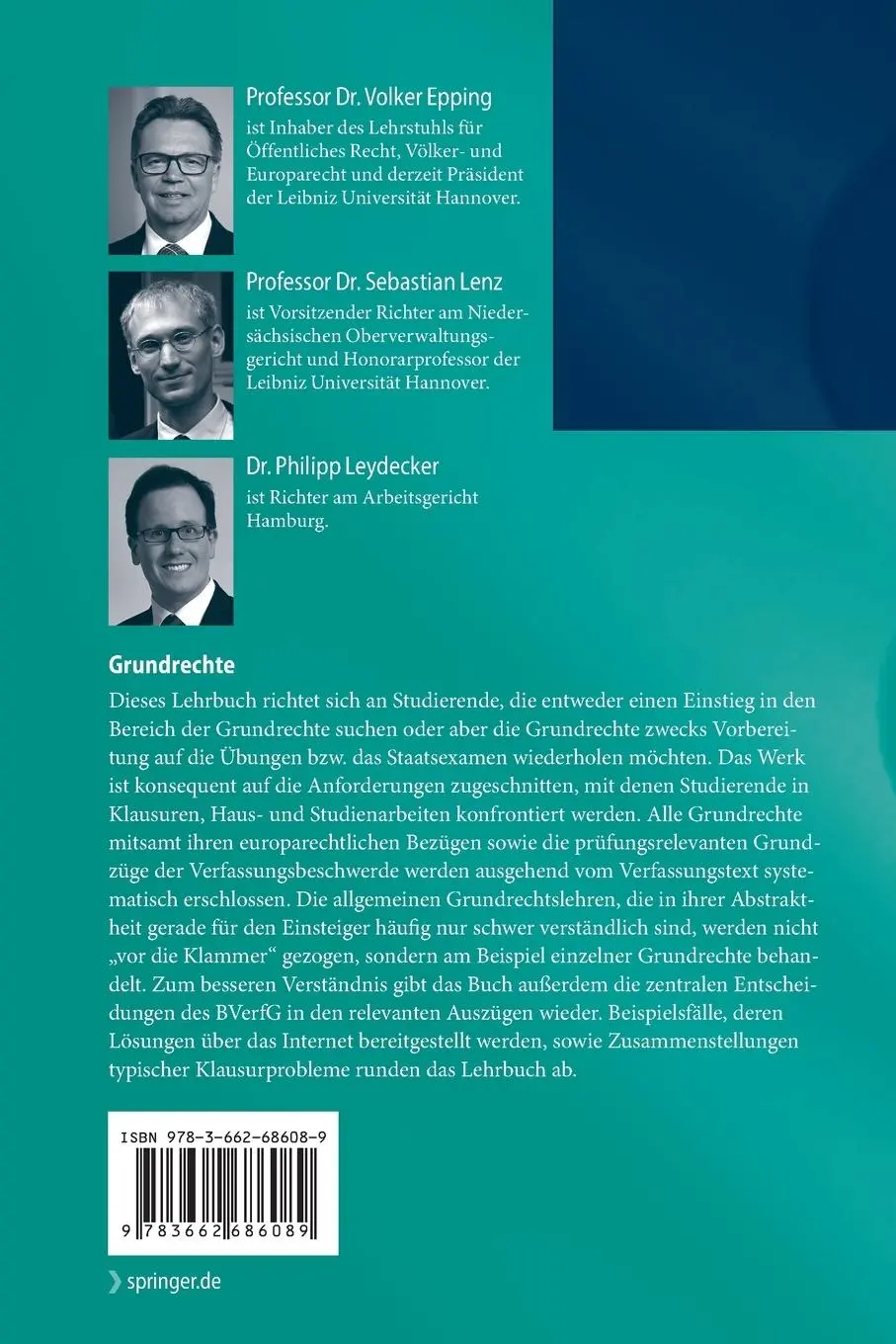 Rückseite: 9783662686089 | Grundrechte | Volker Epping (u. a.) | Taschenbuch | Springer-Lehrbuch