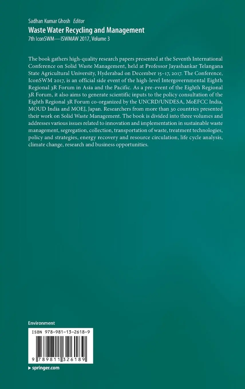 Rückseite: 9789811326189 | Waste Water Recycling and Management | Sadhan Kumar Ghosh | Buch | xxi