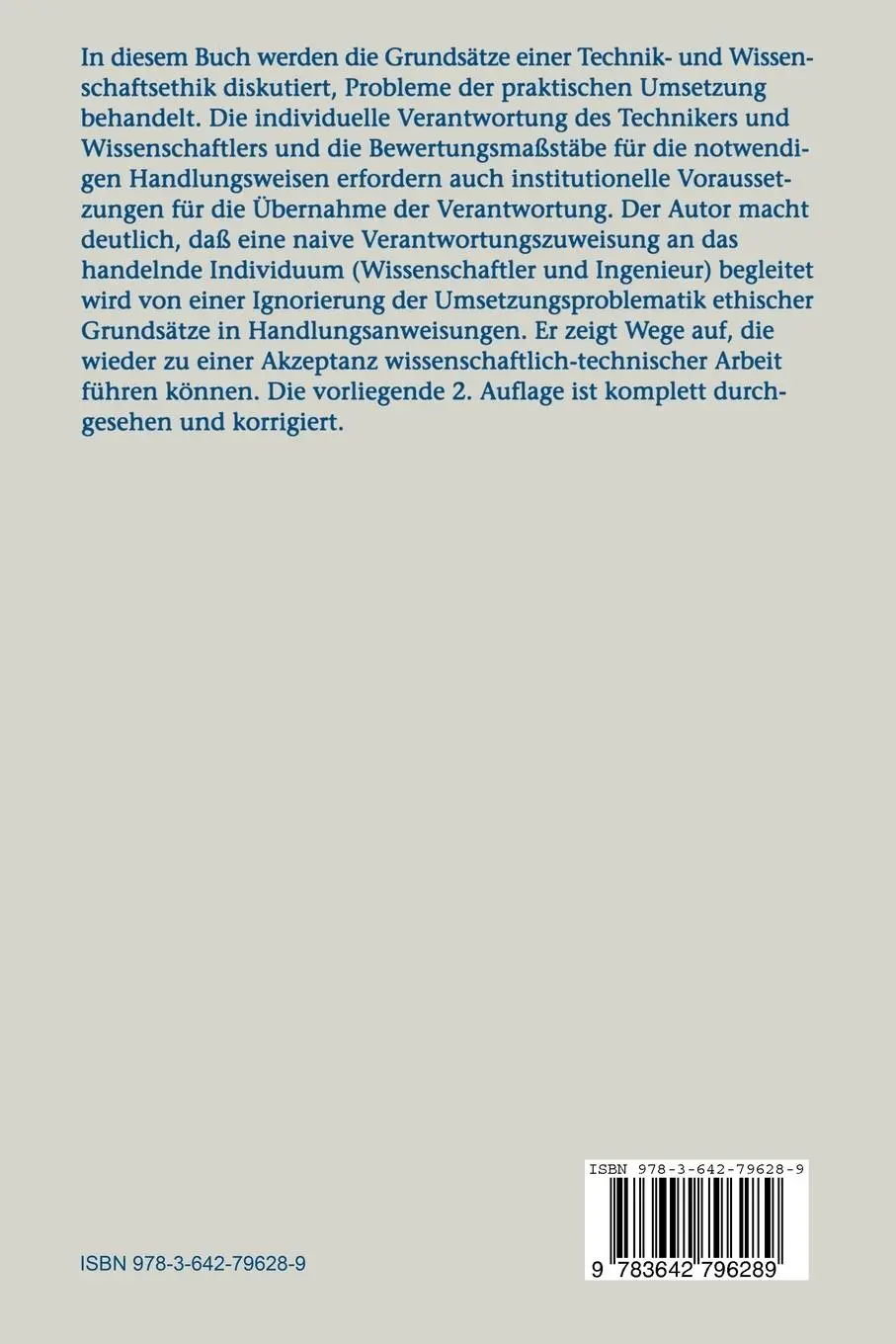 Rückseite: 9783642796289 | Technik- und Wissenschaftsethik | Ein Leitfaden | Christoph Hubig | v