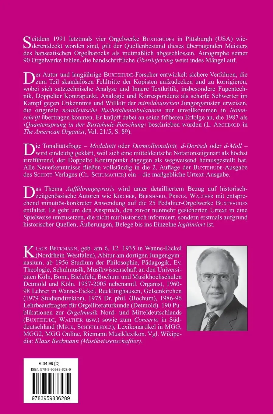 Rückseite: 9783959836289 | Dietrich Buxtehudes Orgelwerke | Klaus Beckmann | Buch | 348 S. | 2021