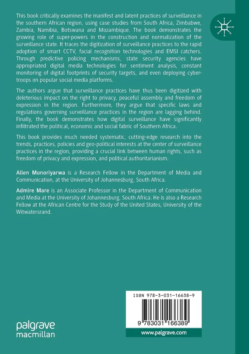 Rückseite: 9783031166389 | Digital Surveillance in Southern Africa | Allen Munoriyarwa (u. a.)