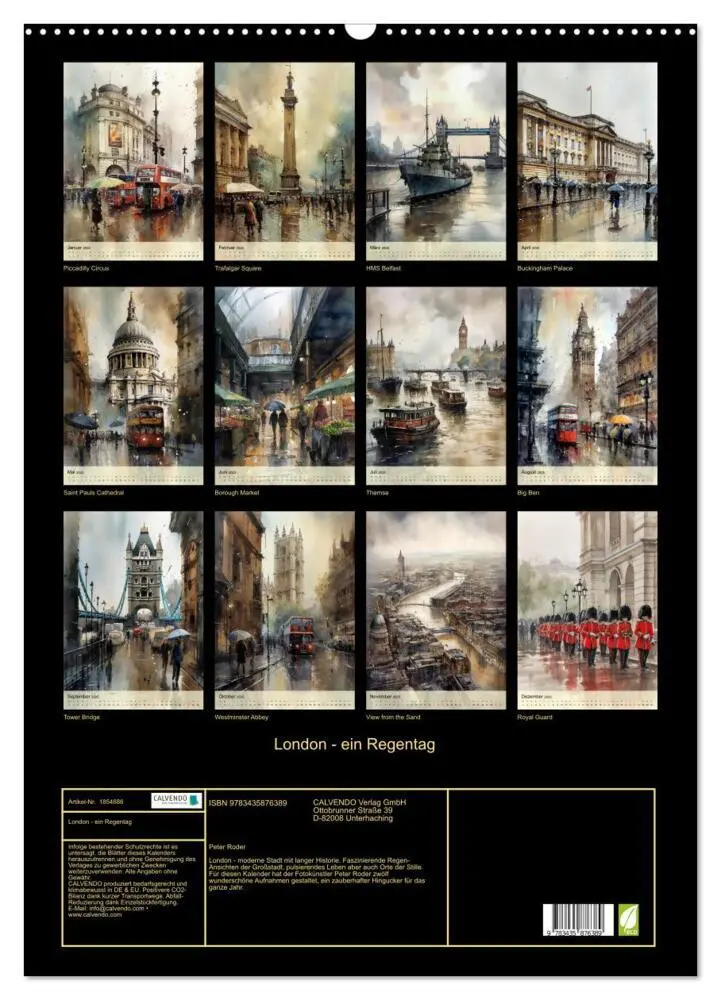 Bild: 9783435876389 | London - ein Regentag (Wandkalender 2025 DIN A2 hoch), CALVENDO...