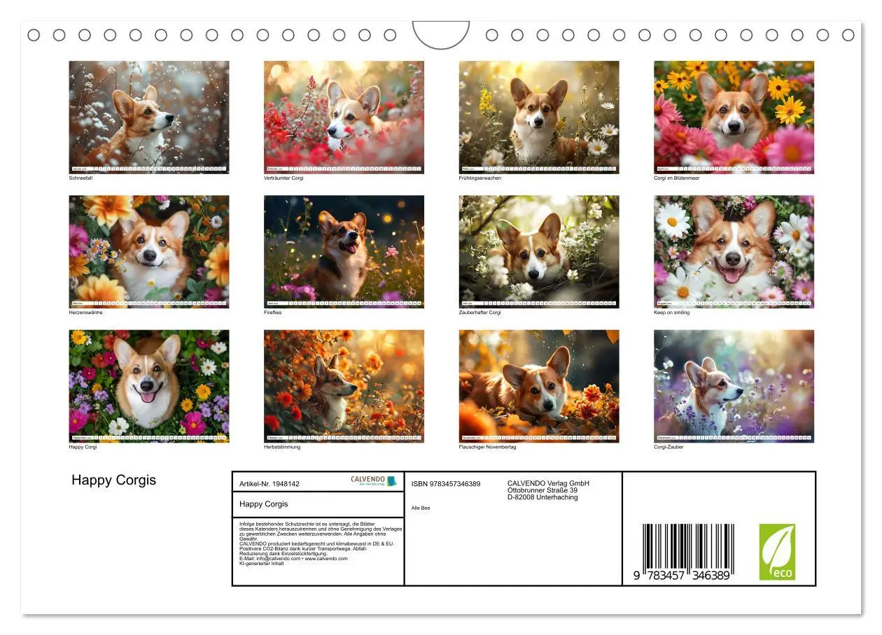 Bild: 9783457346389 | Happy Corgis (Wandkalender 2026 DIN A4 quer), CALVENDO Monatskalender
