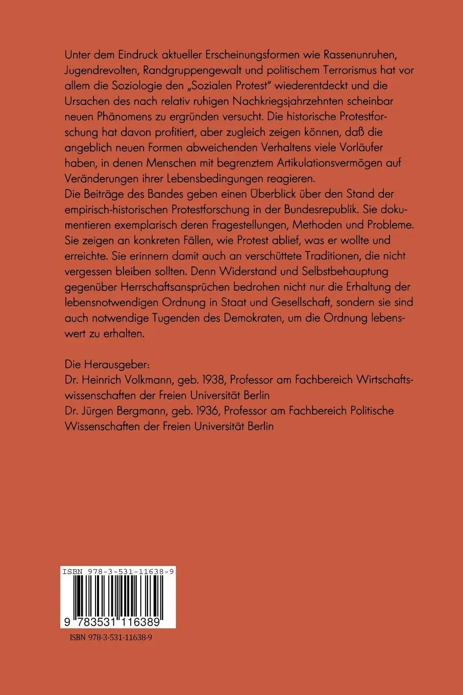 Rückseite: 9783531116389 | Sozialer Protest | Heinrich Volkmann | Taschenbuch | 356 S. | Deutsch