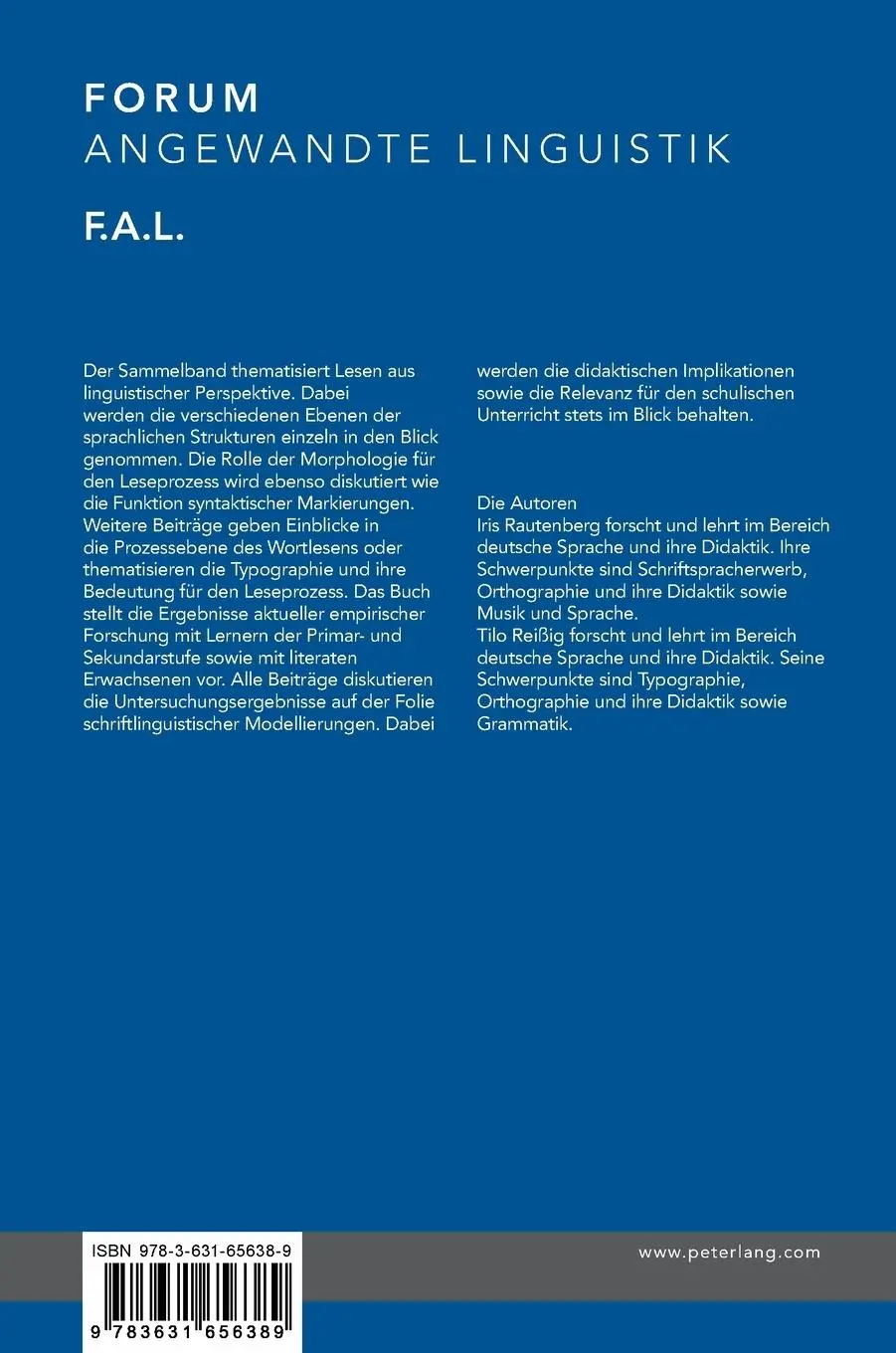 Rückseite: 9783631656389 | Lesen und Lesedidaktik aus linguistischer Perspektive | Buch | Deutsch
