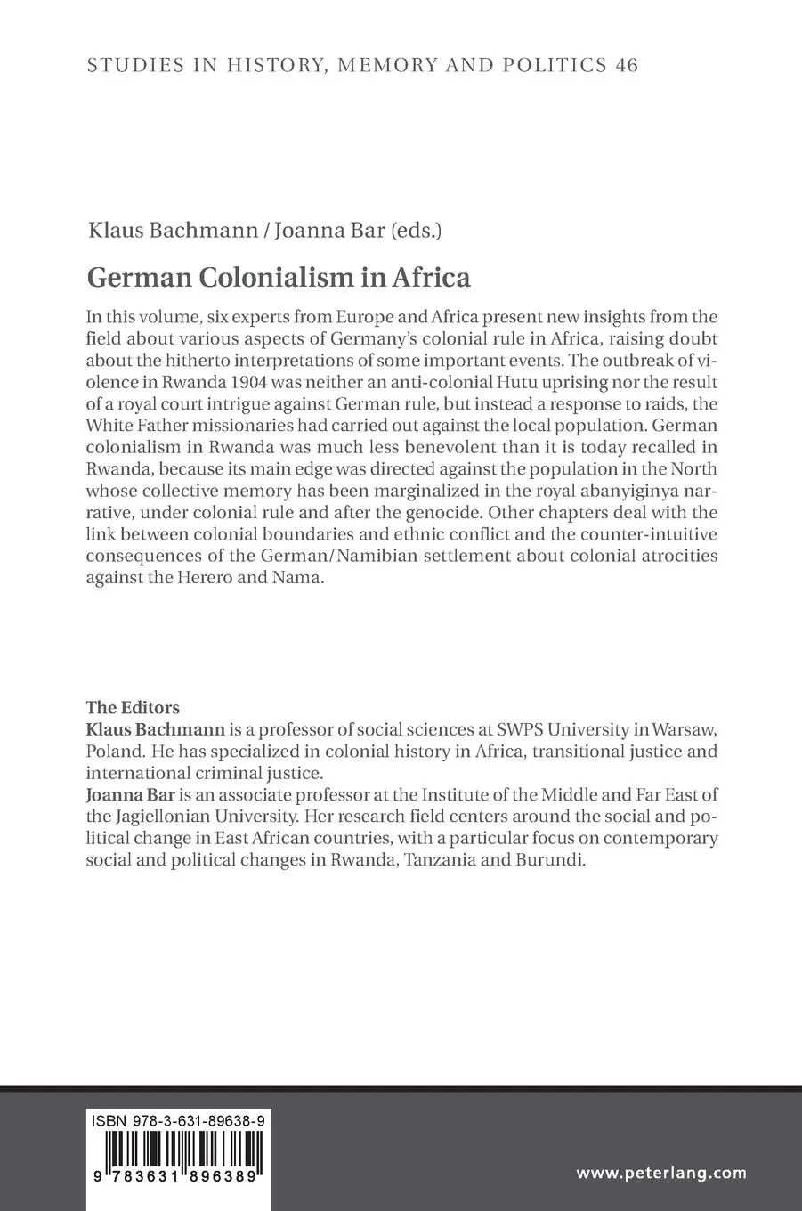 Rückseite: 9783631896389 | German Colonialism in Africa | Klaus Bachmann | Buch | Englisch | 2023