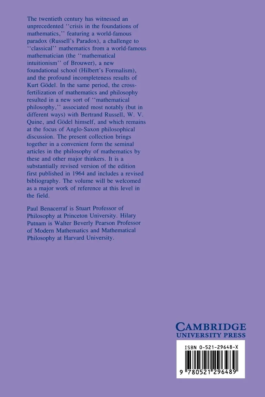 Rückseite: 9780521296489 | Philosophy of Mathematics | Selected Readings | Benacerraf (u. a.)